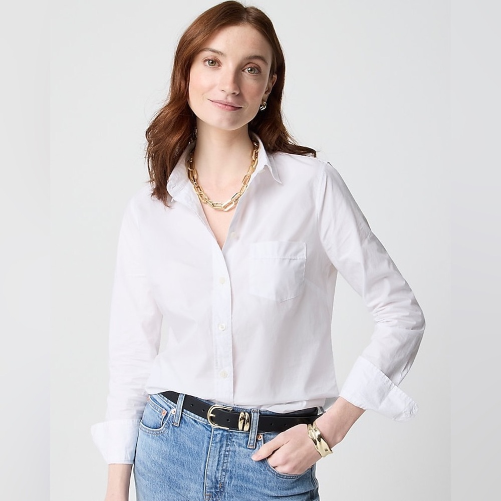 J Crew Missy Button-up cotton poplin‎ shirt signature fit longsleeve 2 white Nwt